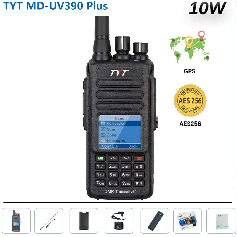 TYT MD-UV390 Plus DMR Digital Walkie Talkie 5W/10W GPS AES256 Encryption Optional IP67 Waterproof VHF UHF 3000 LCD MDUV390 Radio