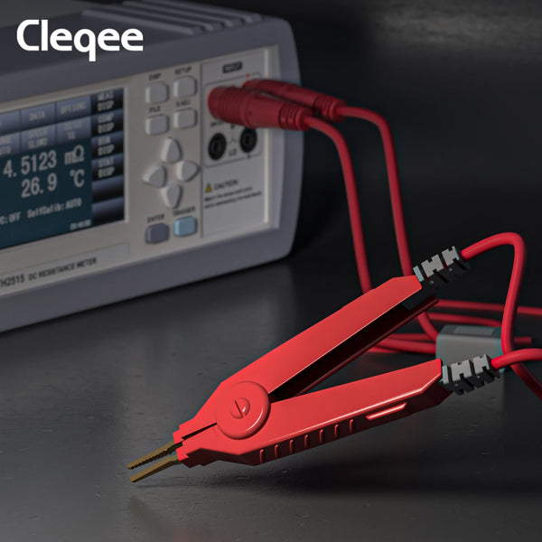 Cleqee P70075A Meter Test Leads Terminal Kelvin Clips Cable Wires to 4mm Banana Plugs Gold-Plated 1.2m/3.94ft for DMM