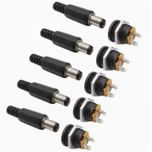 10pcs 5pairs 5.5x2.1mm 5.5x2.5mm DC Power Male Plug Connector DC Power Socket Female Jack Screw Nut Panel Mount Connector