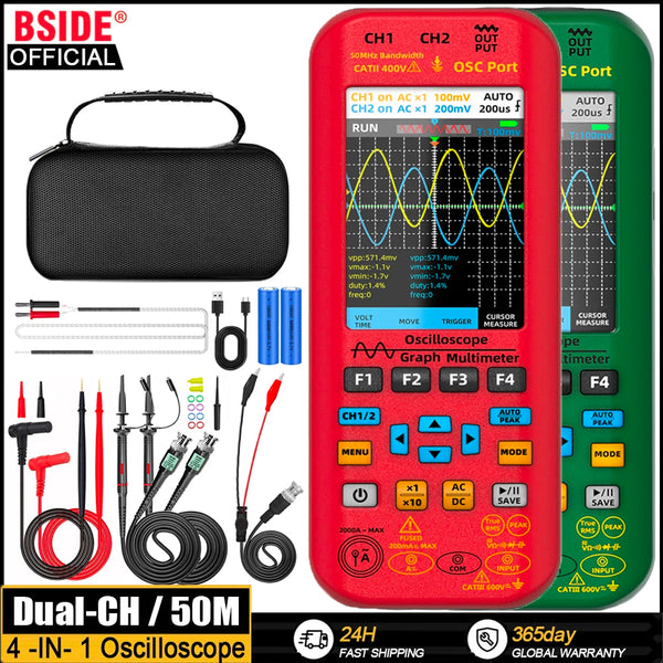 BSIDE 4-IN-1 Handheld Oscilloscope Digital Multimeter+Function Signal Generator Dual Channel O7:25MHz/O9: product image