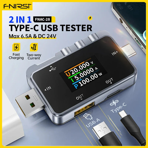 FNIRSI FNAC-28 Type-C USB Tester 6.5A 2 IN 1 Digital Voltmeter Amper Voltage Current Tester Ammeter Power product image