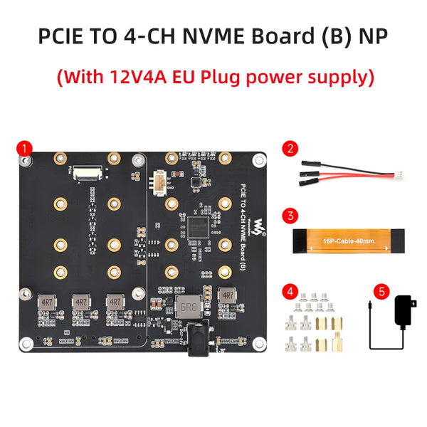 Raspberry Pi 5 PCIe To 4-Ch M.2 Adapter Board 4 x NVMe Solid State Drives support Supply detail image 8