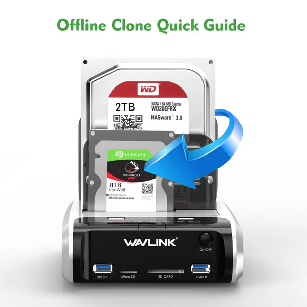 Wavlink USB 3.0 External Hard Drive Case 2.5 3.5 SSD HDD Fast Offline Clone SATA Dual Bay detail image 2