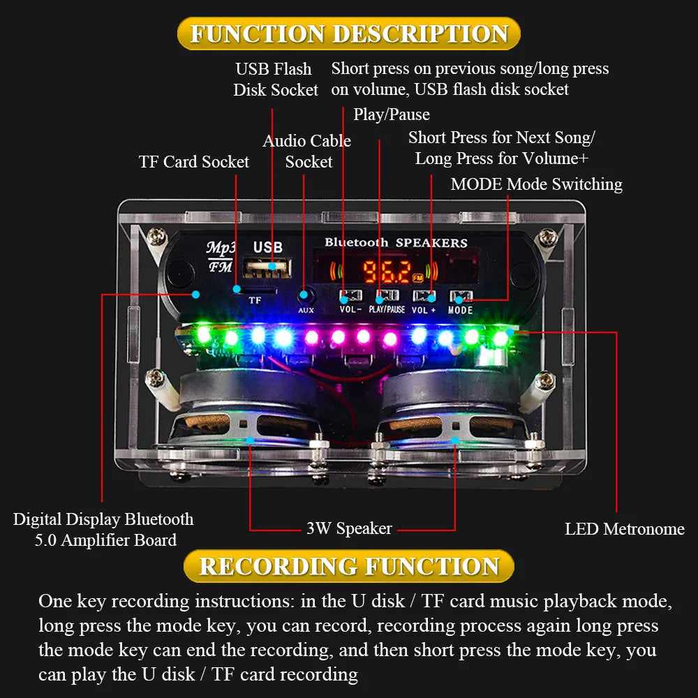 DIY Bluetooth Speaker Kit with FM Radio 87.5-108MHZ DIY Soldering Project Practice detail image 2