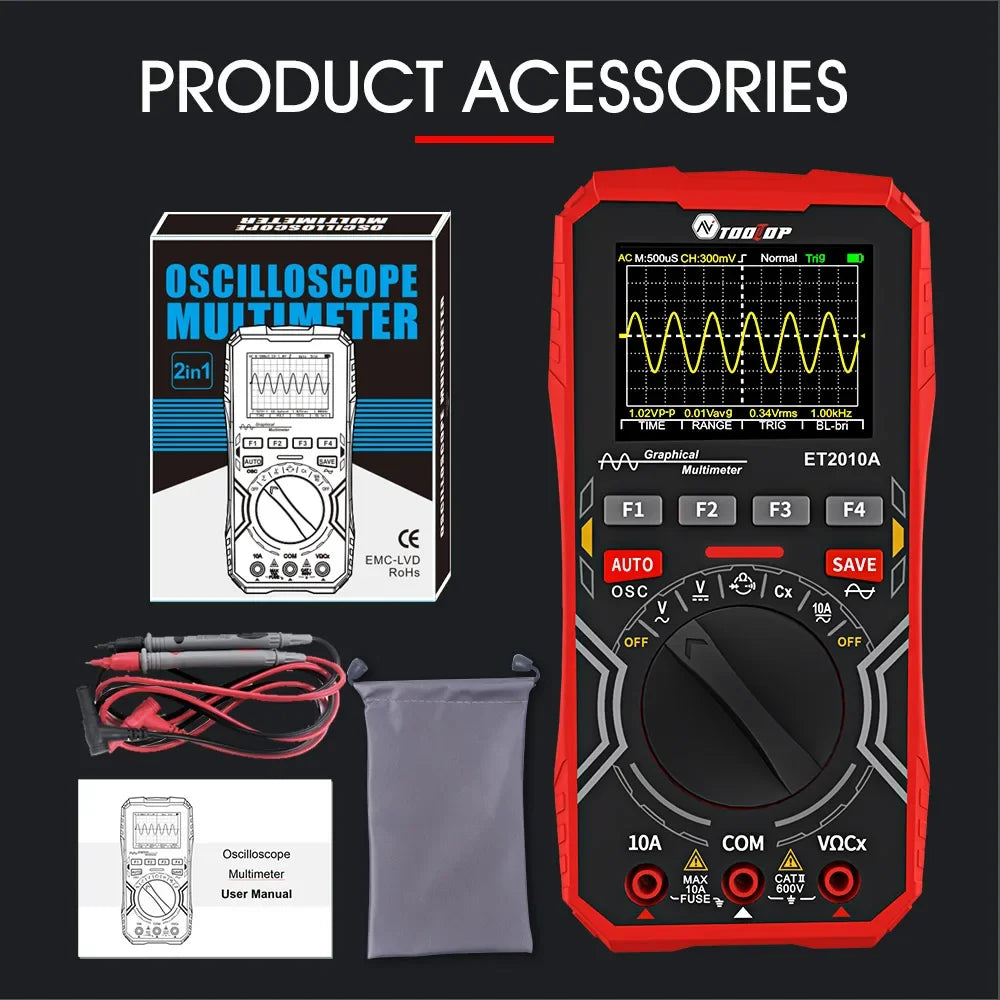 TOOLTOP ET2010A 1MHz Portable Digital Oscilloscope 2.5Msps Auto True RMS Multimeter AC 10A detail image 7