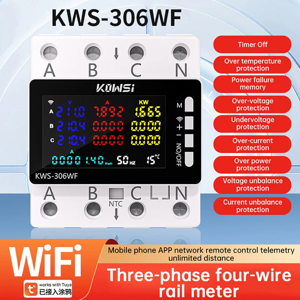 KWS-306 Voltmeter Ammeter Power Meter AC 85-290V 80A 3-phase 4-wire DIN-Rail Meter Power Failure Protecti product image