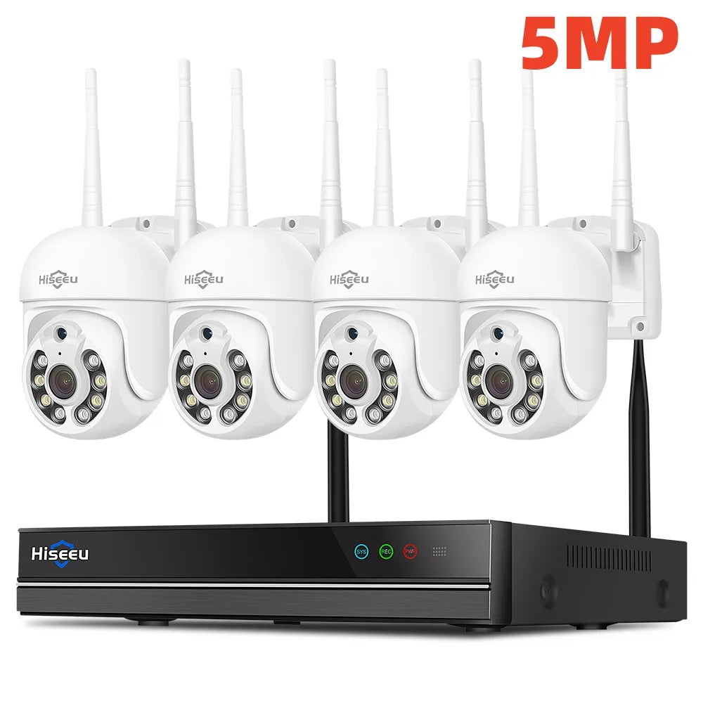 Hiseeu 3/5MP WiFi Security Surveillance Camera System Kit Motion Tracking Color Night Vision 10CH NVR Wireless CCTV Cameras Set