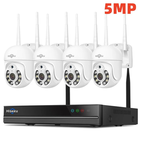 Hiseeu 3/5MP WiFi Security Surveillance Camera System Kit Motion Tracking Color Night Vision 10CH NVR Wireless CCTV Cameras Set