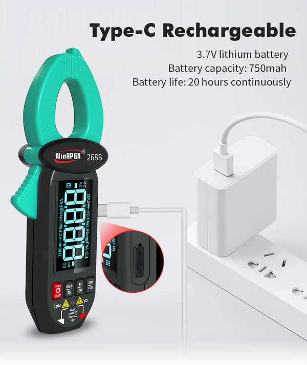 268B Digital Clamp Meter 60A 1000V AC DC Current Clamp True RMS Clamp Amperemeter Voltmeter detail image 5