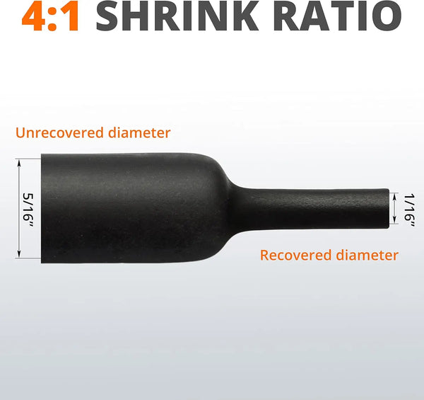 Φ4mm-Φ24mm Heat Shrink Tubing-4:1 Ratio Dual Wall Adhesive Lined Shrinkable Wire Wrap Tube Waterproof Industrial Black