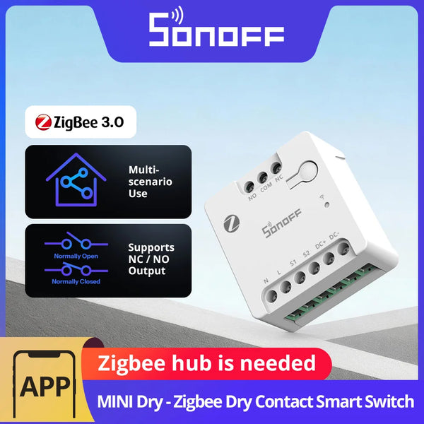 SONOFF MINI-ZBD MINI Dry Zigbee Dry Contact Smart Switch AC & DC Power Compatibility Control Garage Door,Motor,Boiler,Main Gate