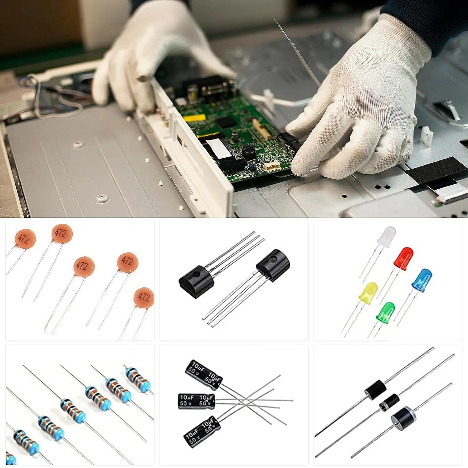 1500Pcs Electronic Components Starter Kit Resistor Capacitor LED Diode Transistor Assortment detail image 2