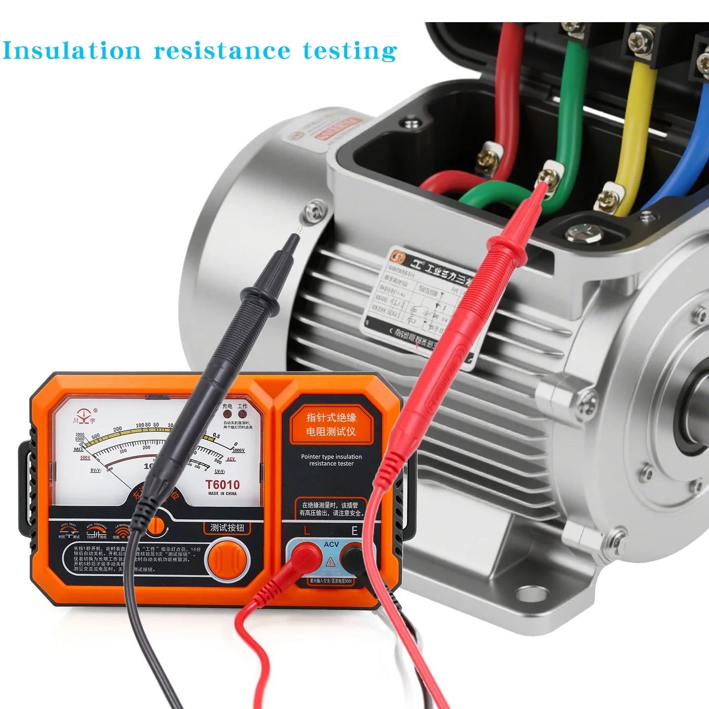 T6005 T6010 USB Rechargeable 500V Analog Insulation Resistance Tester Megohmmeter, Portable detail image 3