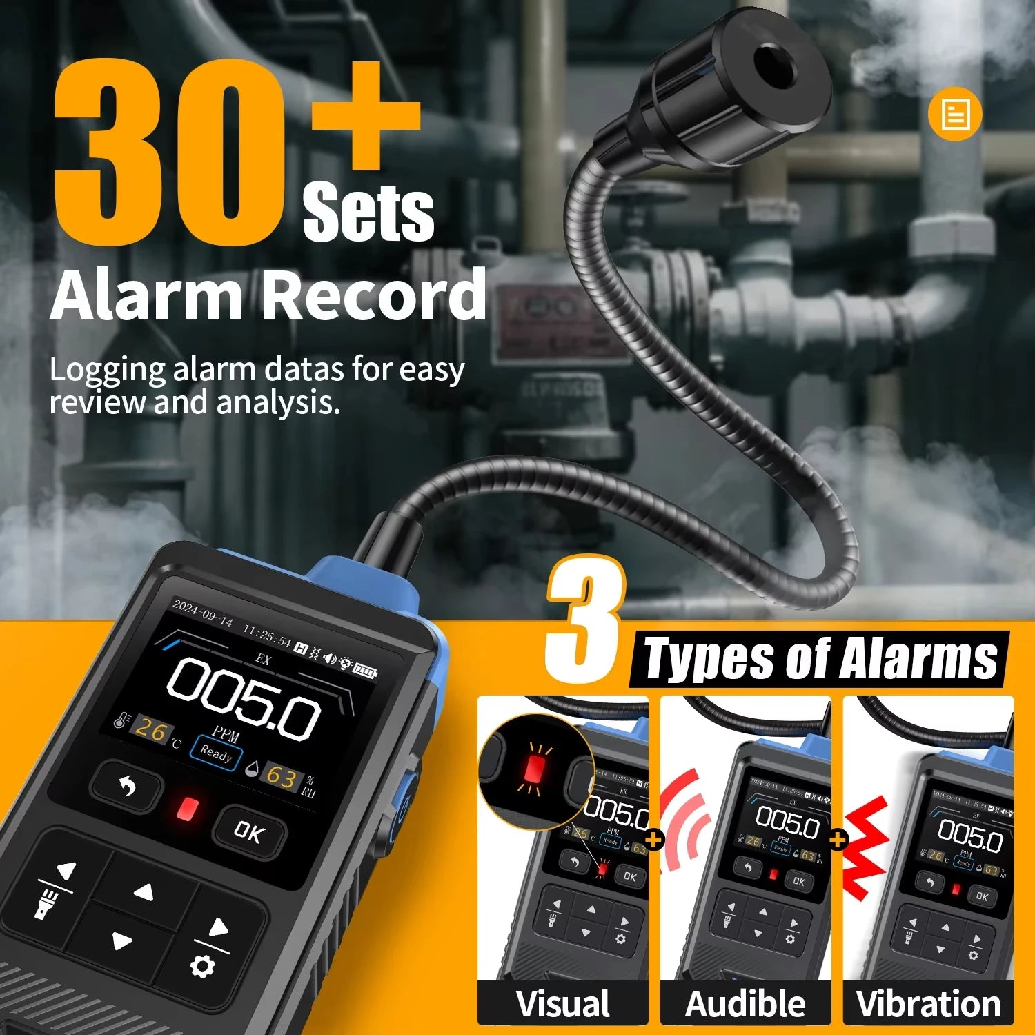 FNIRSI GD-02 Portable Gas Leak Detector 50000PPM Sound & Light Alarm Combustible Natural detail image 2