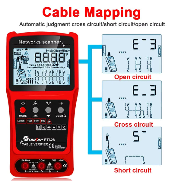 TOOLTOP 3 in 1 LAN Cable Tester Visual Fault Locator Multimeter 600M Length Measure Cable detail image 2