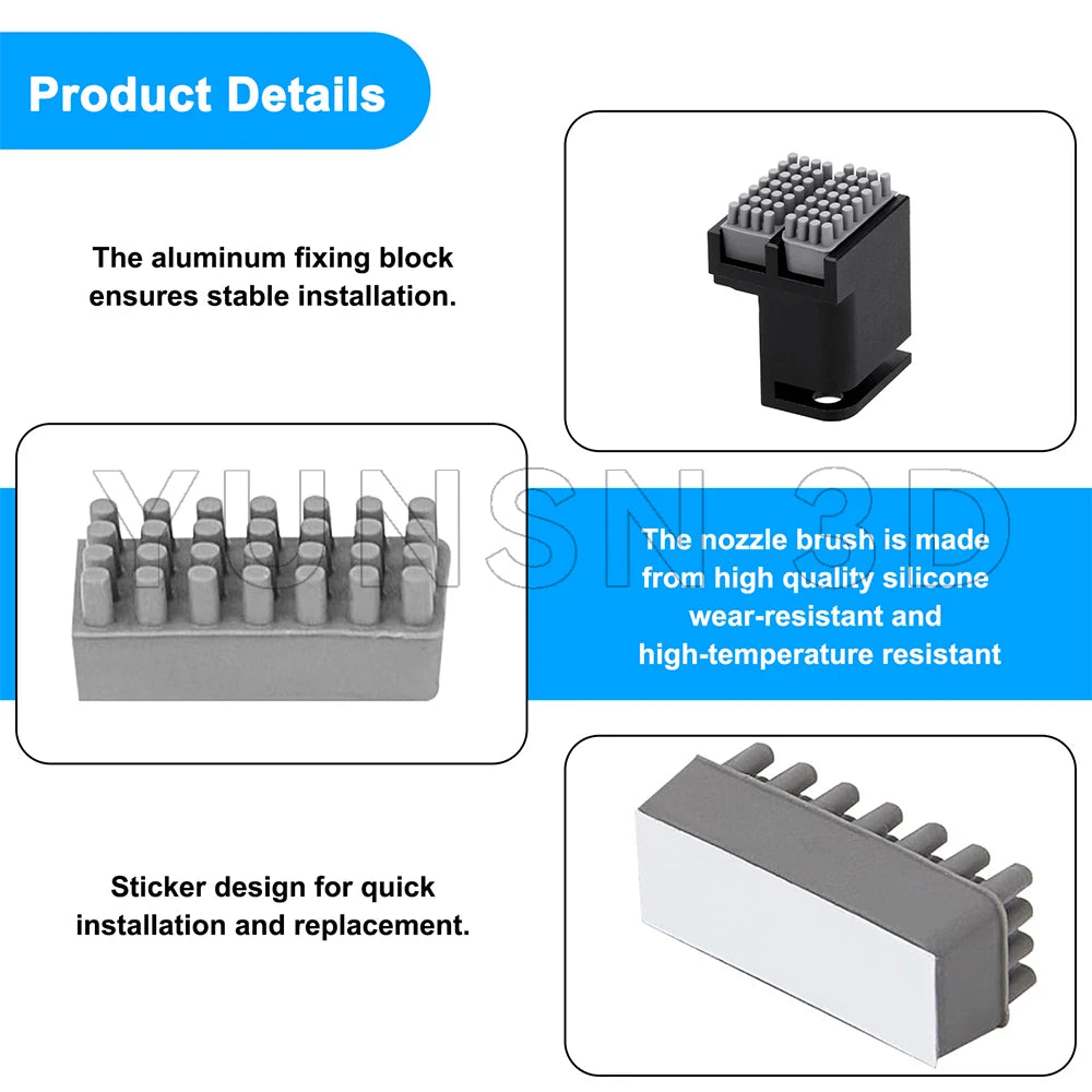 Brush For Bambu Lab P1 X1 Print Head Cleaner Full Metal Two-side Clean Nozzle Wiper Silicone Brush Mounted Scrubber Replacement