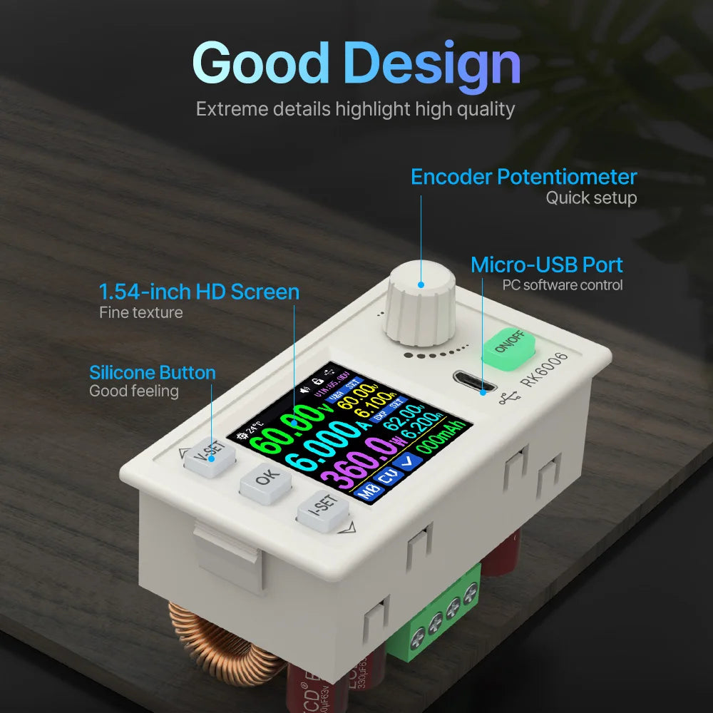 RK6006 DC Regulated Power Supply 6A 60V DC to DC Step Down Voltage Bench Firmware Upgrade detail image 3