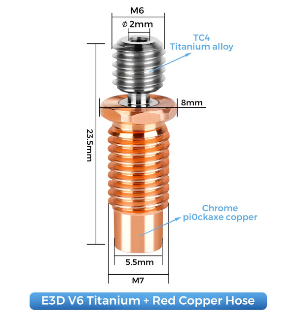 High Quality E3D V6 Throat V5 3D Printer Parts CR10 Bi-metal Heatbreak Copper Plated MK8 Throats For Kobra 2 Series CR10S CR6 SE