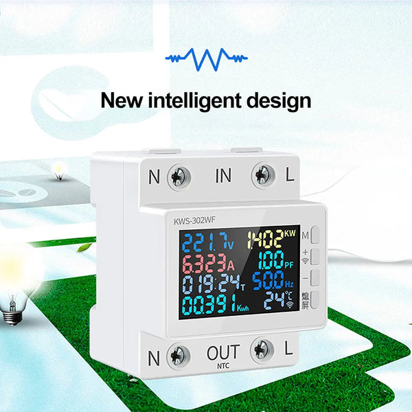 KWS-302WF Guide Rails Digital Voltmeter Ammeter Voltage Tester Meter 63A AC170-300V detail image 2