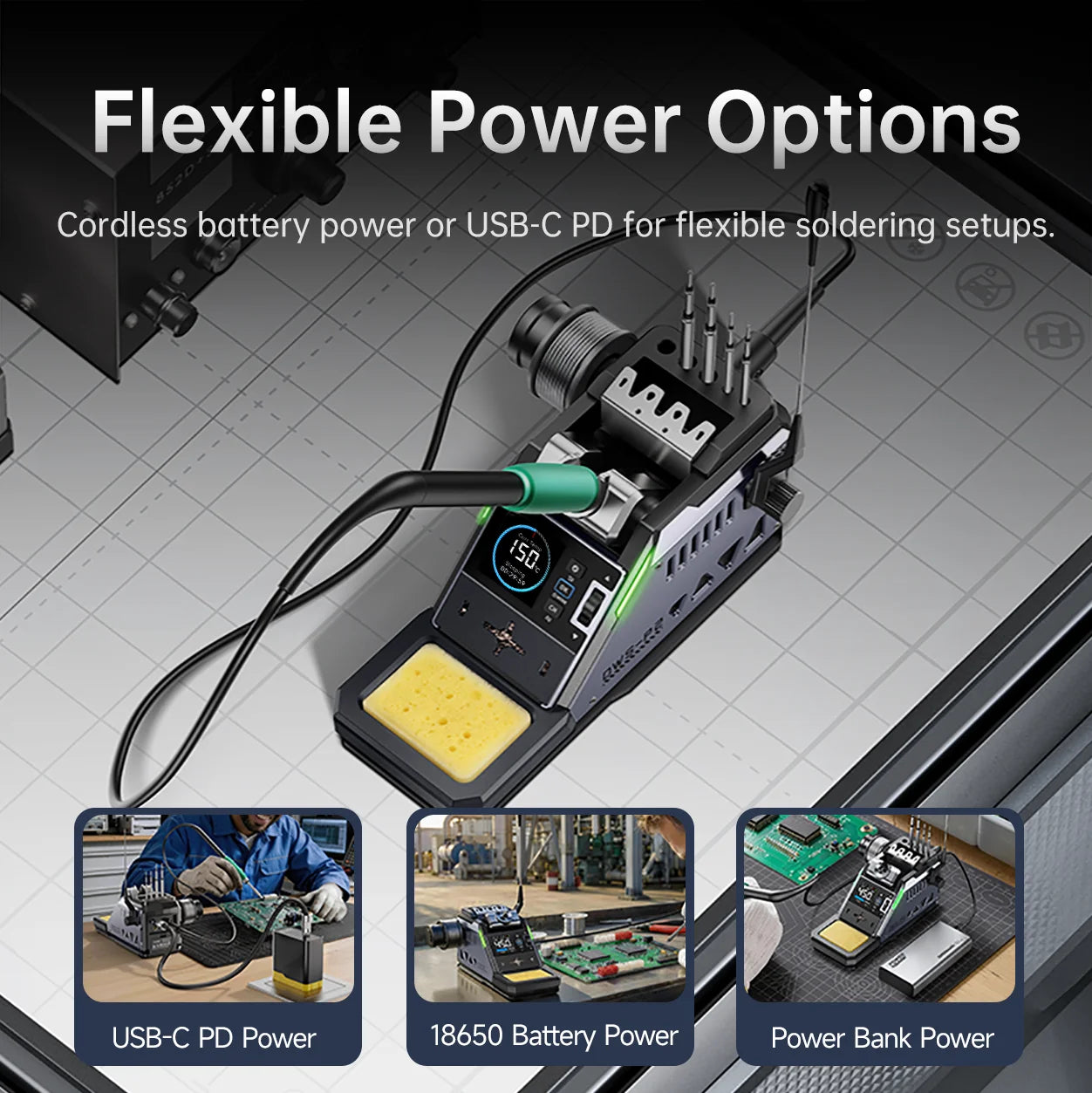 FNIRSI DWS-P2 Mini Portable Soldering Station 100W USB Type-C PD Soldering Iron Digital Fast Heating for Repair PCB SMD