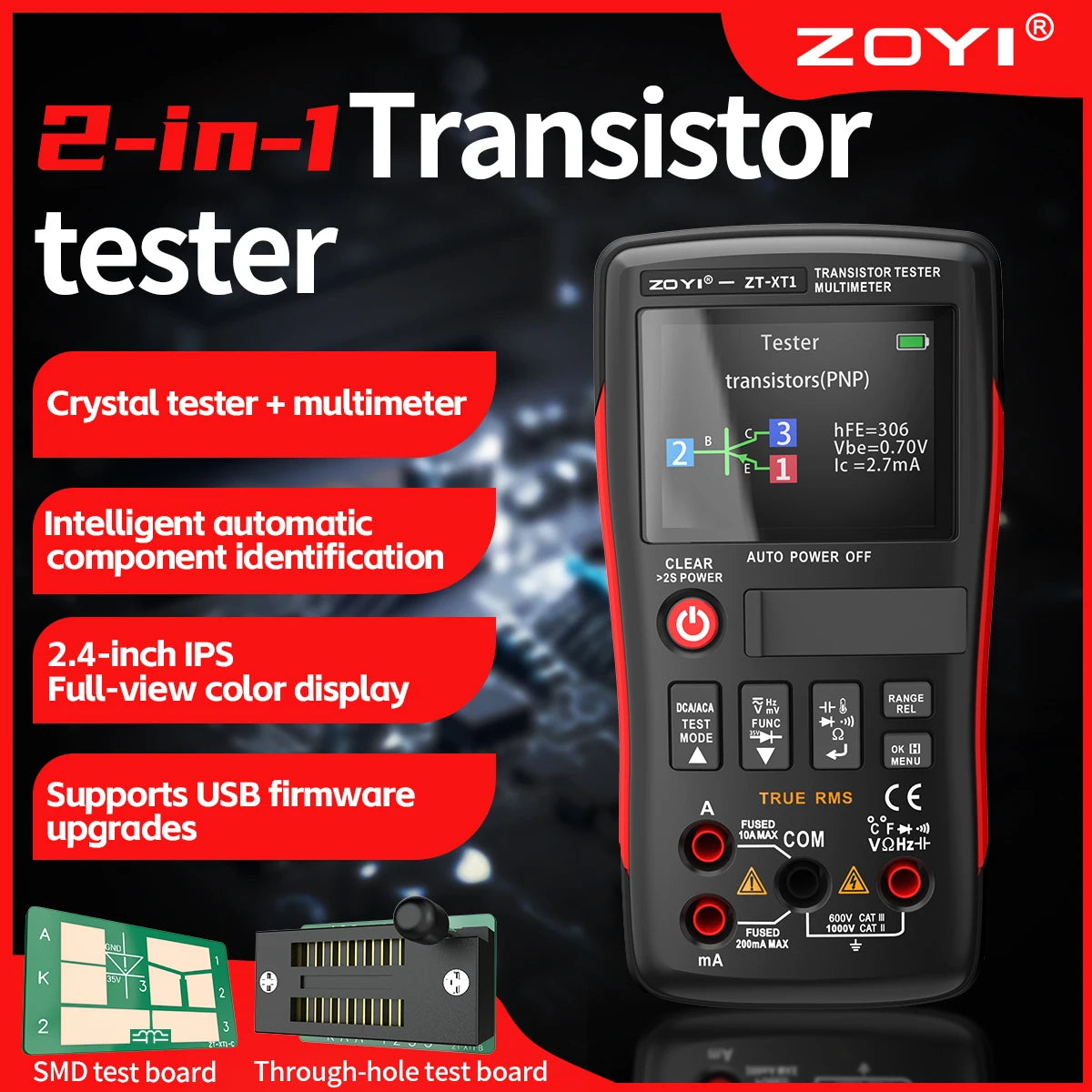 ZOYI ZT-XT1 2-in-1 High Precision True RMS Multimeter & Transistor Tester, Voltage Resistance Diode Capacitance Continuity Test