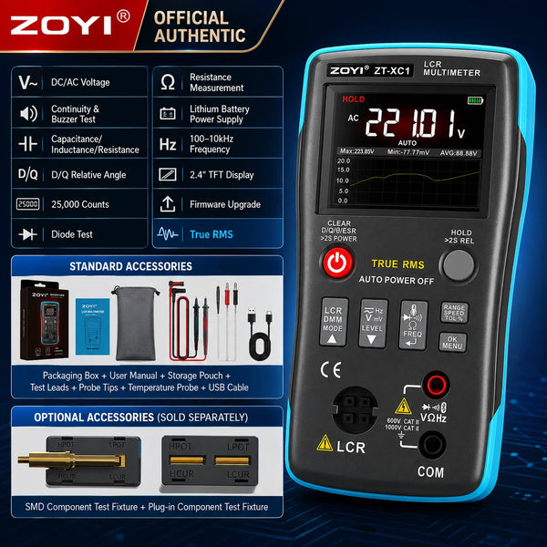 ZOYI ZT-XC1 High Precision LCR Digital Bridge + True RMS Multimeter 2-in-1 Professional Tester Inductance Resistance Capacitance