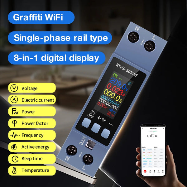 8 in1 Energy Meter AC Meter Color Screen Voltage Current Power Meter Smart Timer Switch Two-phase Din Rai product image