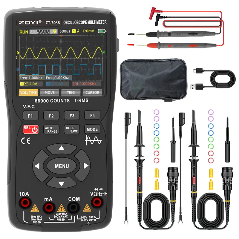 ZOYI ZT-706S 3-in-1 Automotive Oscilloscope Multimeter, True RMS with Waveform Generator, for Vehicle Repair and Electr