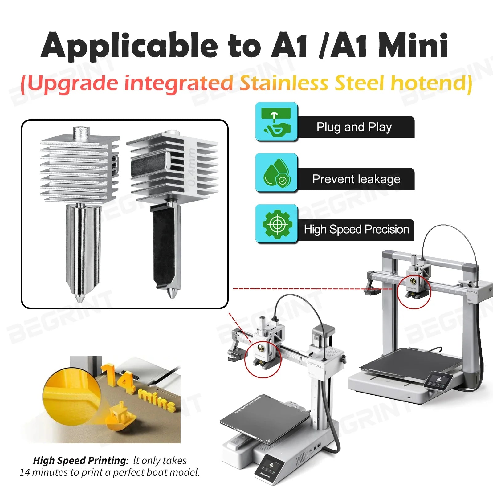 For Bambu Lab A1/A1MINI Nozzle Hardened steel Integrated A2L Hotend Kit High-Precision A1 Nozzles Same As Original High Quality