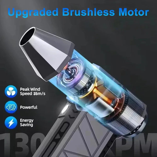 130000RPM Dust Blower Violent Fan With LED Light Powerful Handheld Rechargeable  Blower Electric Air Duster 3 Speed ​​52 m/s