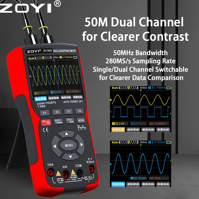 ZOYI ZT-703 Handheld digital oscilloscope multimeter three-in-one two-channel oscillometer detail image 5