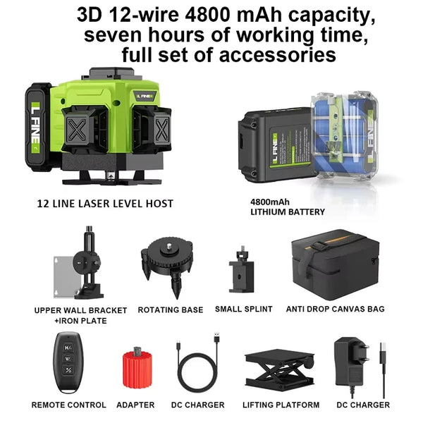 LFINE 3D/4D Laser Level 12/16 Lines Horizontal And Vertical With Remote Control 8 Lines 360 detail image 9