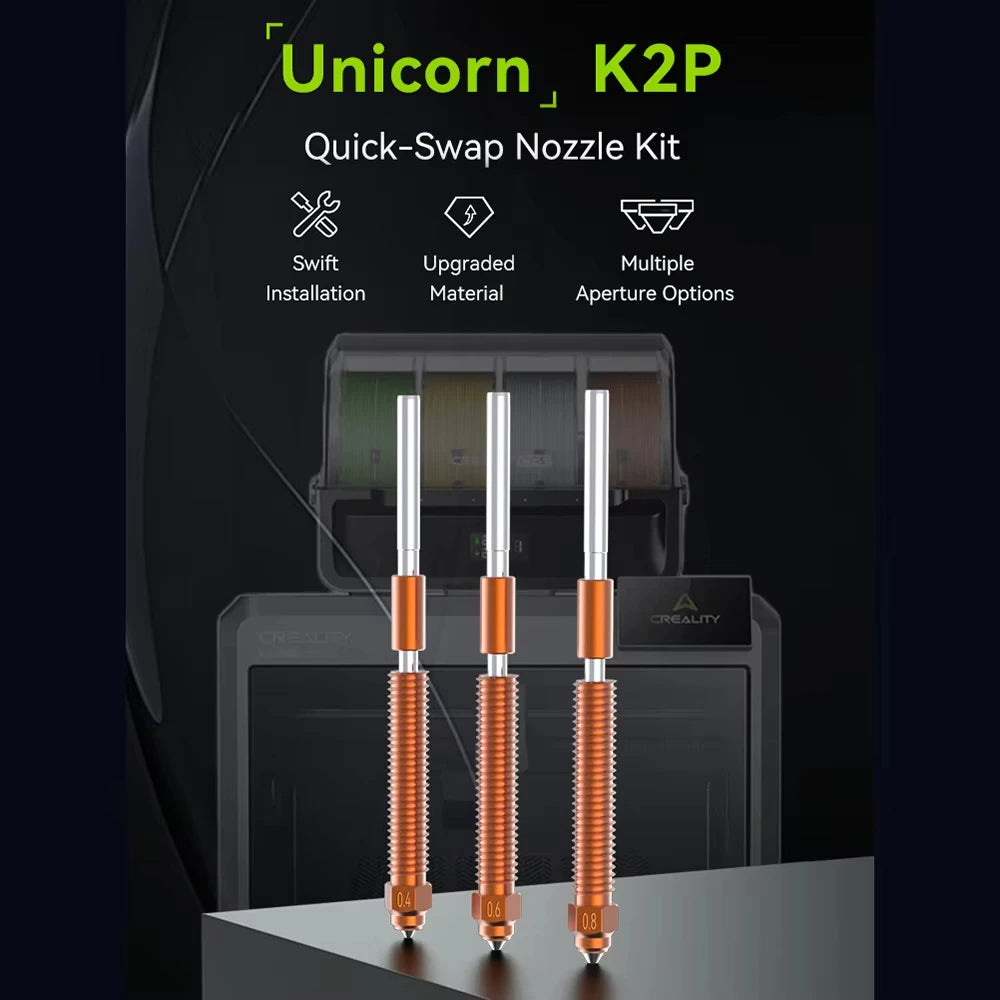 Unicorn Hardened Steel Nozzle for Creality K2/K2 Plus/K2Pro, All-Metal Quick-Swap Creality Hi Hotend Nozzles Upgrade 0.2mm/0.4mm