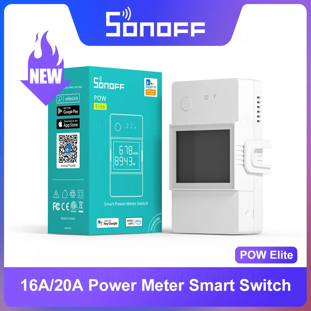 SONOFF POW Elite 16A/20A Smart Power Meter Switch LCD Screen ESP32 Chip 14s Fast Pairing Remote Control B product image