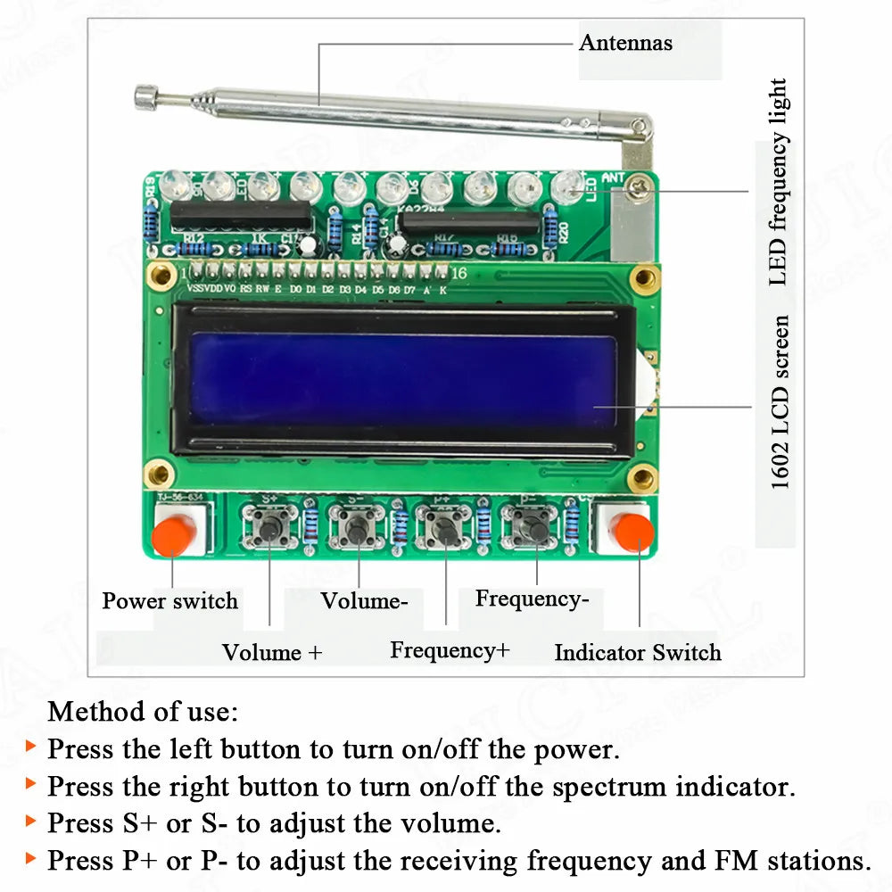 DIY FM Radio Electronic Kit Adjustable Frequency 87-108MHZ LCD1602 Display PCB Soldering detail image 3