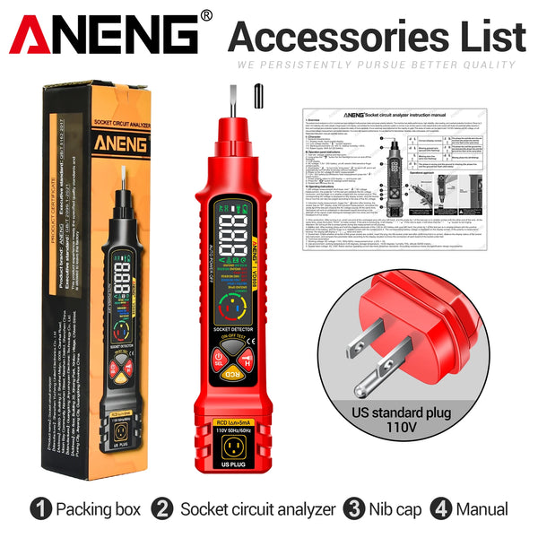 ANENG VD808 Socket Phase Meter Leakage Test US/EU Plug Power Polarity Checker Voltage Tester Pen Circuit Breaker Analyzer Tools