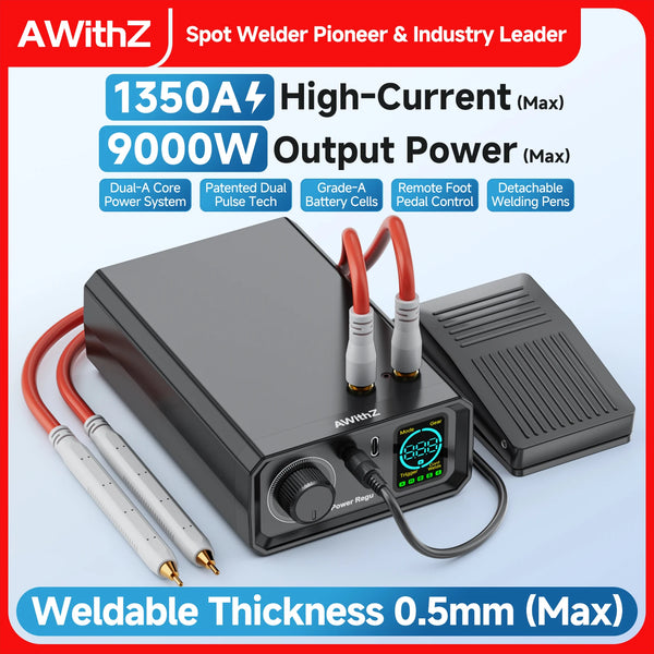 Awithz 9000W Spot Welder High Power Portable Pedal Spot Welding Machine 1350A Present Adjustable Welders for DIY 18650 Battery