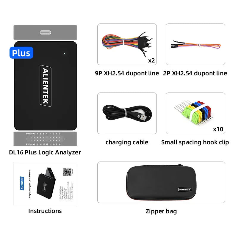 ALIENTEK Logic Analyzer DL16 USB Protocol Analyser 250MHz Max Sample Rate 16Channels ARM FPGA Debug Protocol Decoding Software