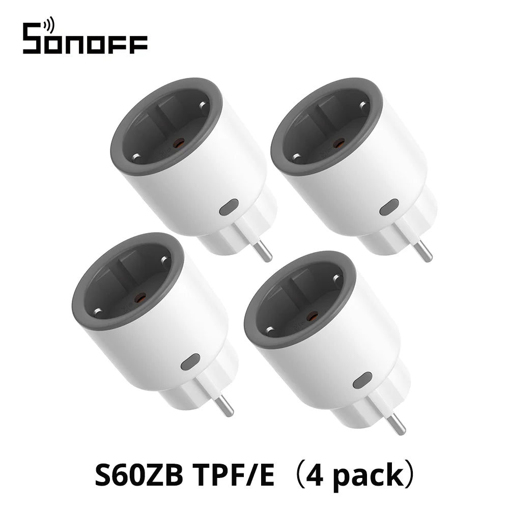 1-4 PCS SONOFF S60ZB EU IPlug Zigbee Smart Plug Energy Monitoring Wireless Socket Timer Smart Switch Work With Google Home Alexa
