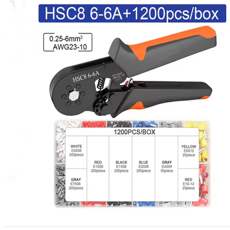 Hexagonal Self-Adjustable Ratchet Ferrule Crimping Tool Kit 23-10AWG 0.25-6mm² Crimper Kit with 400-2000pcs Wire Terminals