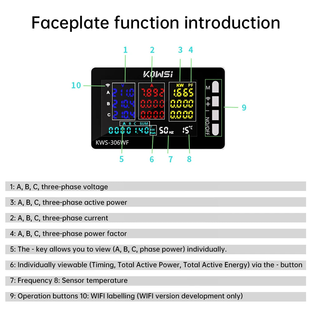 KWS-306 Voltmeter Ammeter Power Meter AC 85-290V 80A 3-phase 4-wire DIN-Rail Meter Power detail image 3
