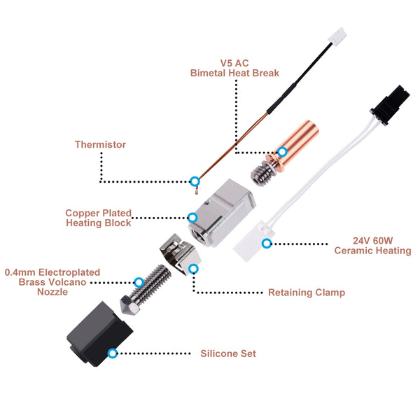 Upgraded Hotend kit 24v for Anycubic Kobra 2 Kobra 2 Series Neo Pro/Plus/Max Hot End Kit 24V 60W Kobra 2 Plus/2 Max/2 Neo/2 Pro