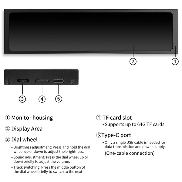 11.26 Inch USB Type-C Secondary Screen IPS 1920x440 Display Video Player Electronic Photo detail image 6