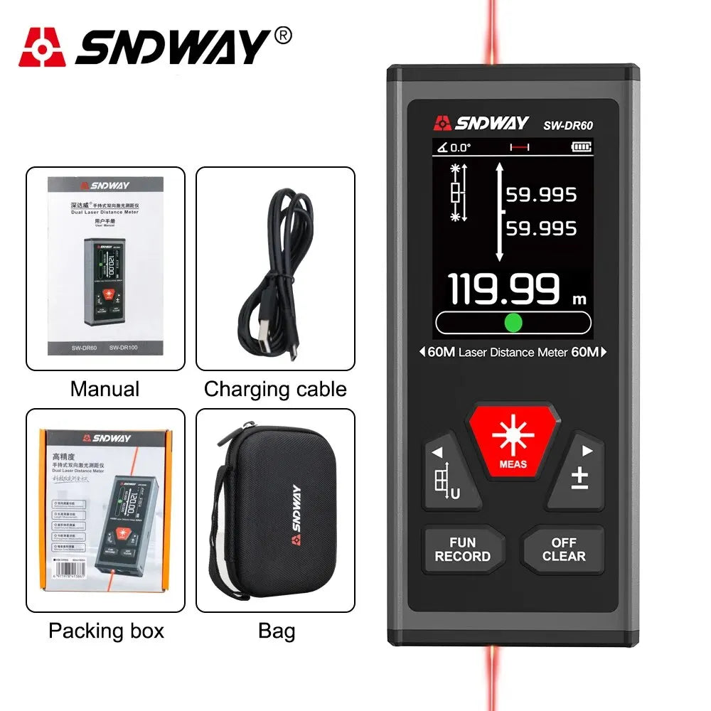 SNDWAY SW-DR60/SW-DR100 Dual Laser Distance Meter Rechargeable Bilateral Laser Rangefinder detail image 7