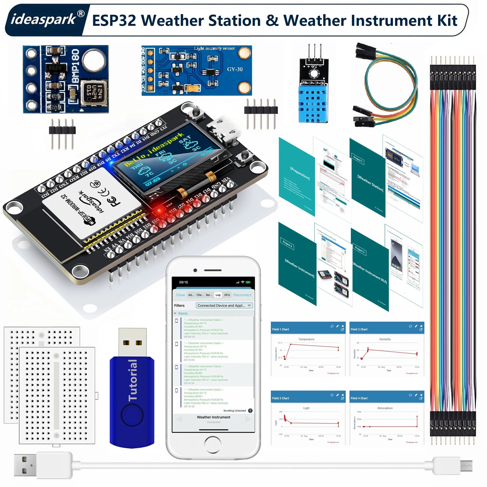 ESP32 Weather Station Weather Instrument Kit WiFi+BT Integrated 0.96'' OLED DHT-11 BMP-180 BH1750 Sensor product image