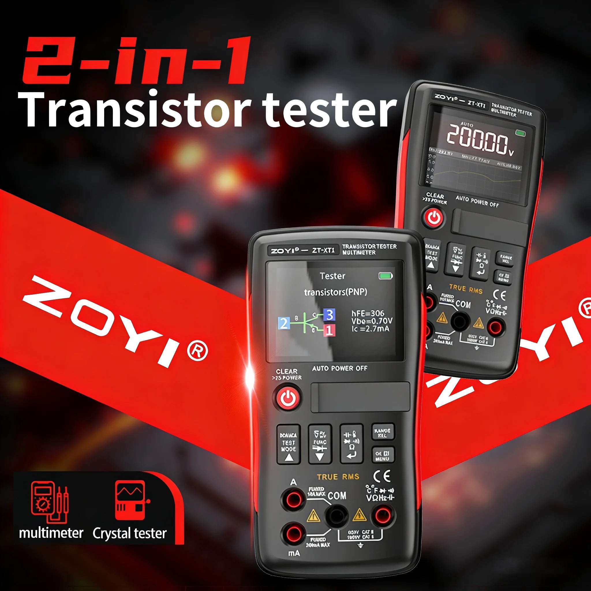 ZOYI ZT-XT1 2-in-1 LCR Digital Multimeter & Transistor Tester, for Voltage Resistance Diode Continuity Te product image