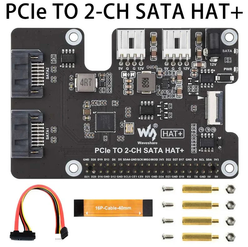 Raspberry Pi 5 PCIe to SATA Expansion Board with EEPROM HAT+ Waveshare PCIe TO 2-CH SATA detail image 7