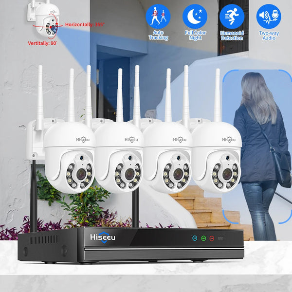 Hiseeu 3/5MP WiFi Security Surveillance Camera System Kit Motion Tracking Color Night Vision 10CH NVR Wireless CCTV Cameras Set
