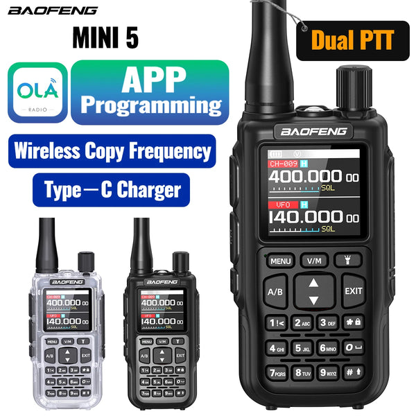 BAOFENG MINI 5 Walkie Talkie Multi Band Bluetooth Programming Dual PTT 2200mAh Copy Frequency New Upgrade UV 5R Mini Ham Radio
