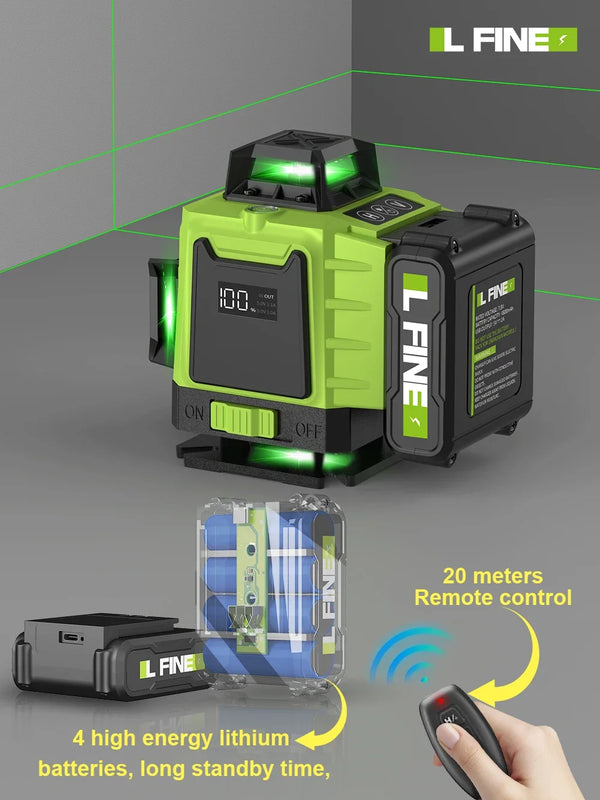 LFINE 3D/4D Laser Level 12/16 Lines Horizontal And Vertical With Remote Control 8 Lines 360°Self-leveling product image